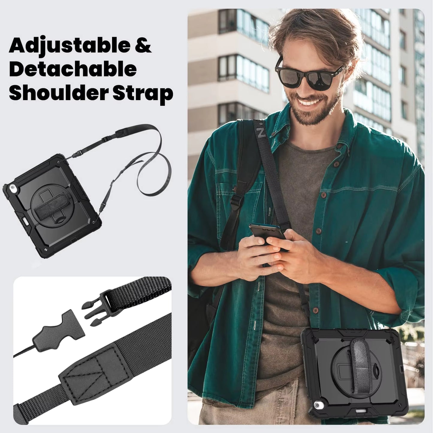 Suitable for iPad Air13 protective case, shoulder strap, hand strap, Air11 color blocking silicone, PC bracket, anti drop M3 three proof shell