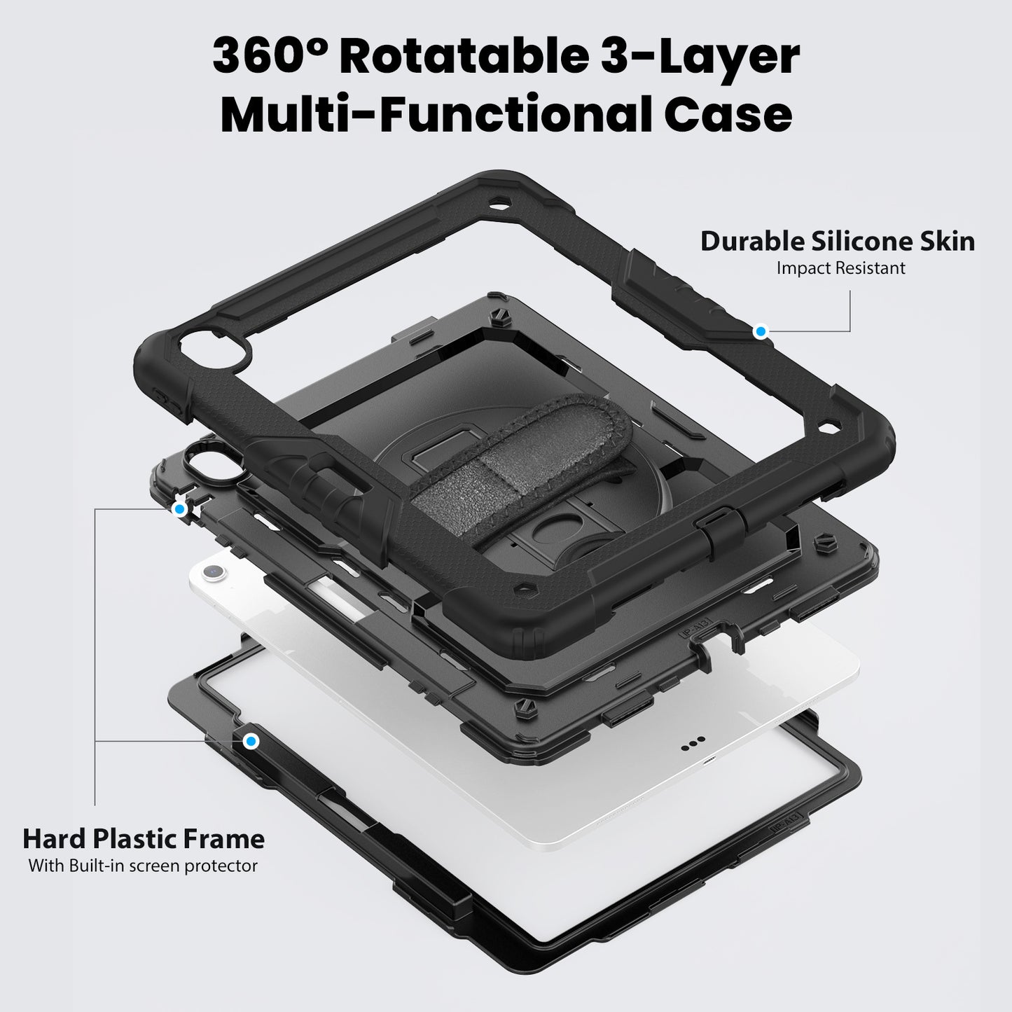 Suitable for iPad Air13 protective case, shoulder strap, hand strap, Air11 color blocking silicone, PC bracket, anti drop M3 three proof shell