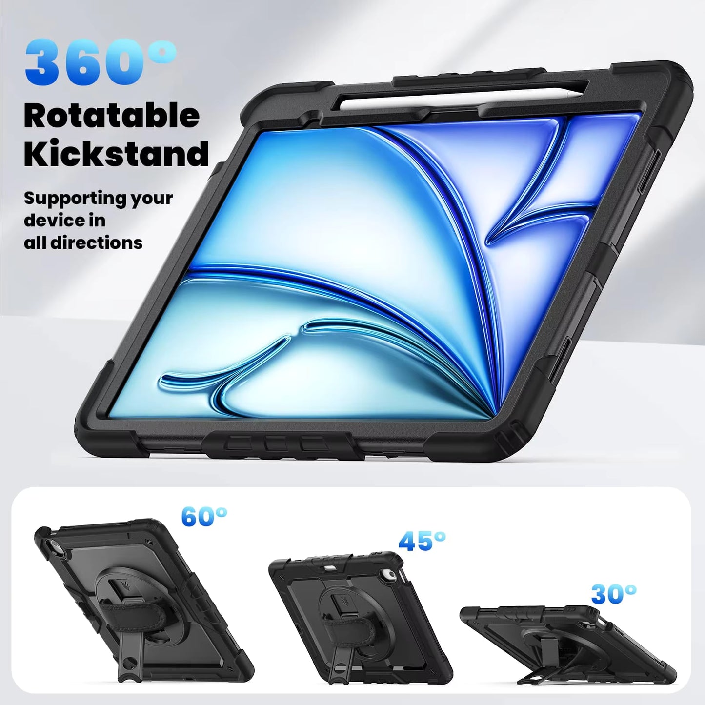 Suitable for iPad Air13 protective case, shoulder strap, hand strap, Air11 color blocking silicone, PC bracket, anti drop M3 three proof shell