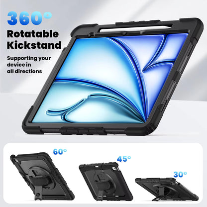 Suitable for iPad Air13 protective case, shoulder strap, hand strap, Air11 color blocking silicone, PC bracket, anti drop M3 three proof shell